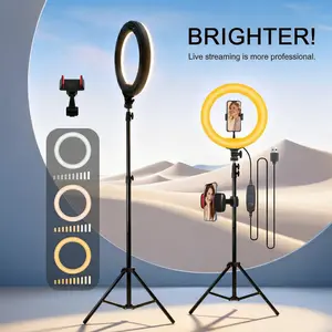 12" Selfie Ring Light with 63" Tall Tripod Stand and Phone Holder, Dimmable LED Circle Light for Live Streaming and Makeup, Professional Lighting for Video Recording and Photography, Works with All Phones for TikTok and YouTube Creators