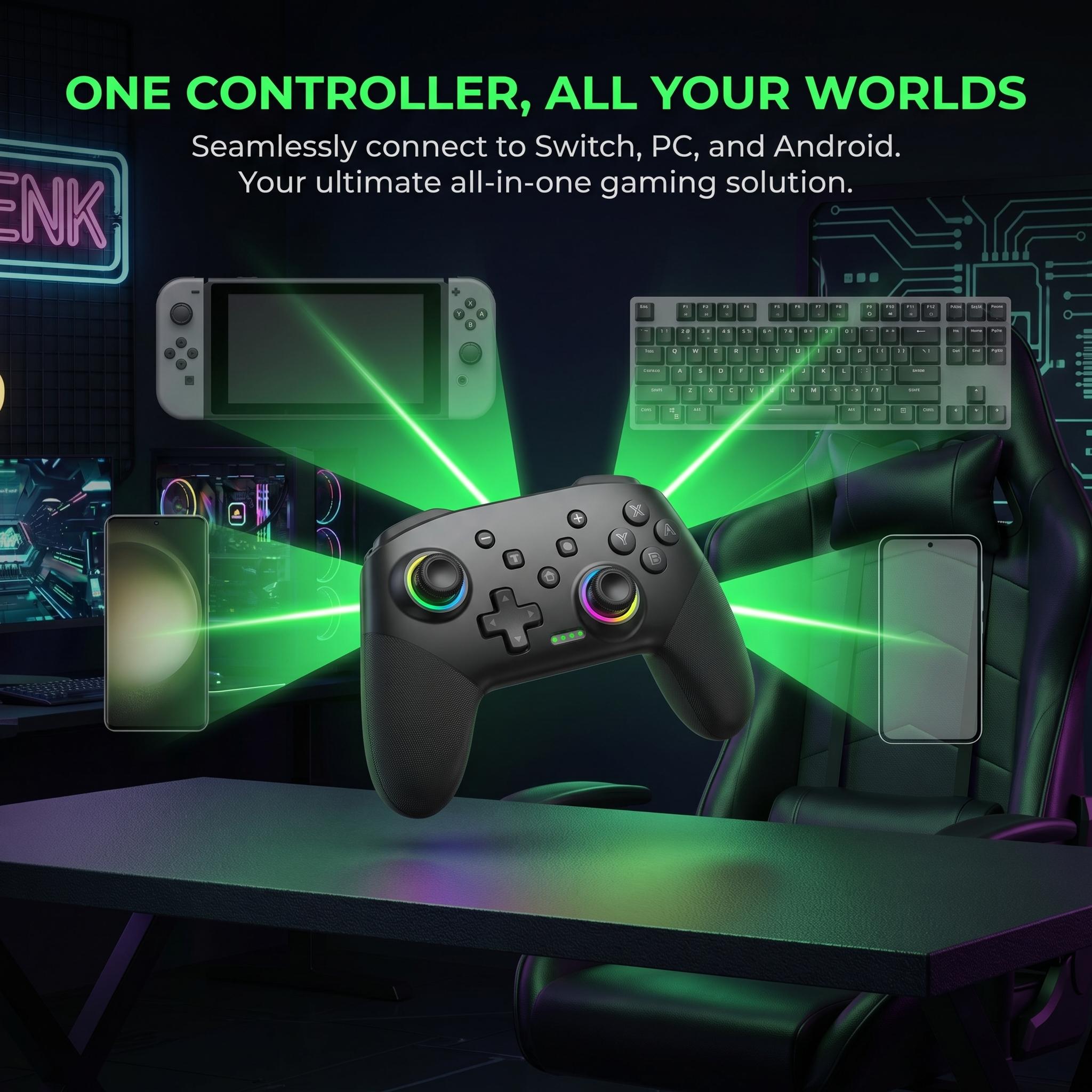 Wireless Bluetooth Game Controller For Switch Smart Game Controller, Pro Controllers Compatible with 6-Axis Sensor/C Button/Hall Effect Joysticks/Macro/Wake-up/RGB LED Light/Dual Vibration, Bluetooth Gamepad for Switch/Lite/OLED/PC/ios/android/PC