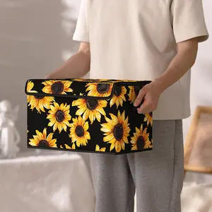 Sunflower Pattern Printed Storage Box with Lid and Handles, Home Storage Ideal for Bedroom Closet Organization and Underbed Storage, Perfect for Clothes Blankets and Toys