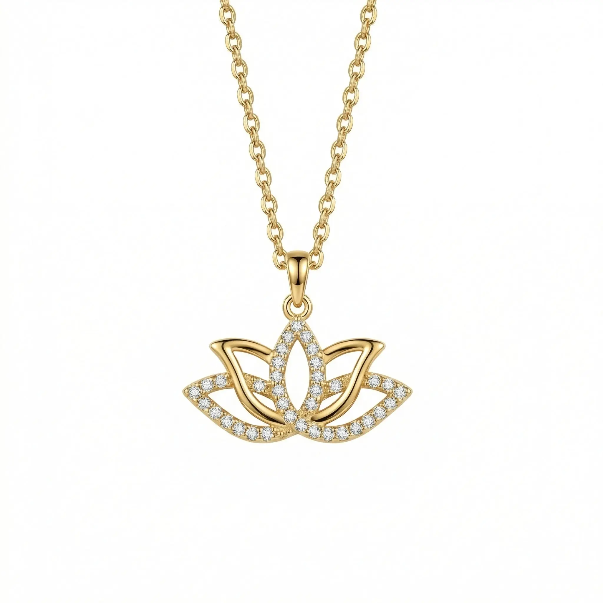 Lotus Necklace – Solid 925 Sterling Silver, Thick Real 18K Gold Plating – lotus pendant necklace, bridesmaid gift, hypoallergenic fine jewelry, tarnish resistant everyday accessory – Gift for Her, Mom & Best Friend, Mother's Day, Anniversary & Birthday