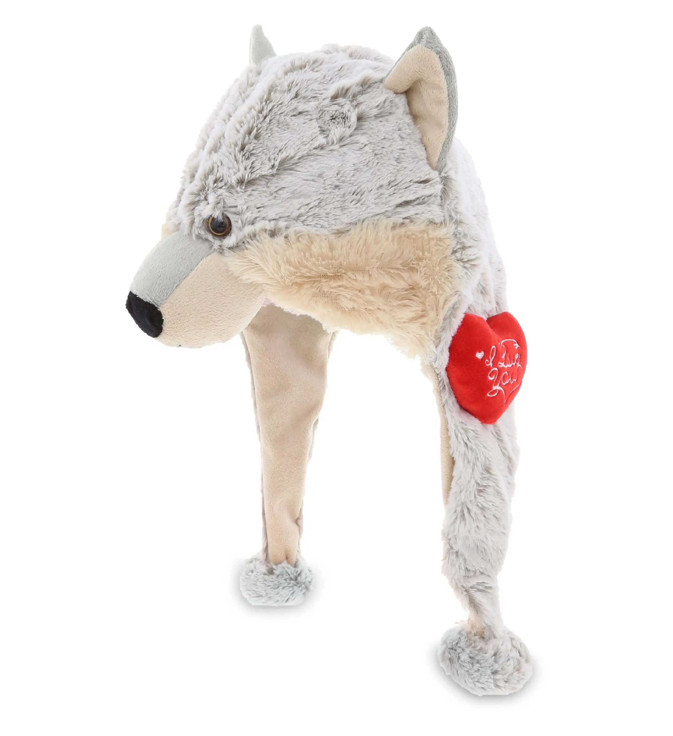 Unisex Wolf Shape Soft Synthetic Plush Hat with Fur Ear Flaps, 16-in Fashion Accessory for Boyfriend-Girlfriend, Valentine-Anniversary Romantic Gift, One Size Fits All