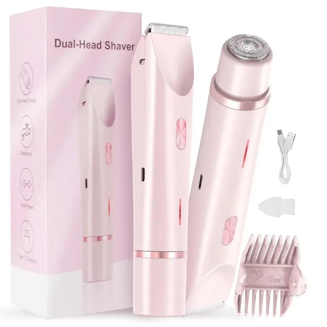 Women's 2-in-1 Bikini Trimmer & Epilator, Multifunctional Hair Trimmer for Painless Intimate Proactive Hair Removal, Rechargeable IPX7 Waterproof Body Groomer with Dual Heads for Bikini Line Routine, Christmas & Holidays Gift