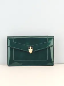 Pre-owned Patent Leather Shoulder Bags BVLGARI Serpenti Forever Wallet On Chain in Emerald Patent Leather