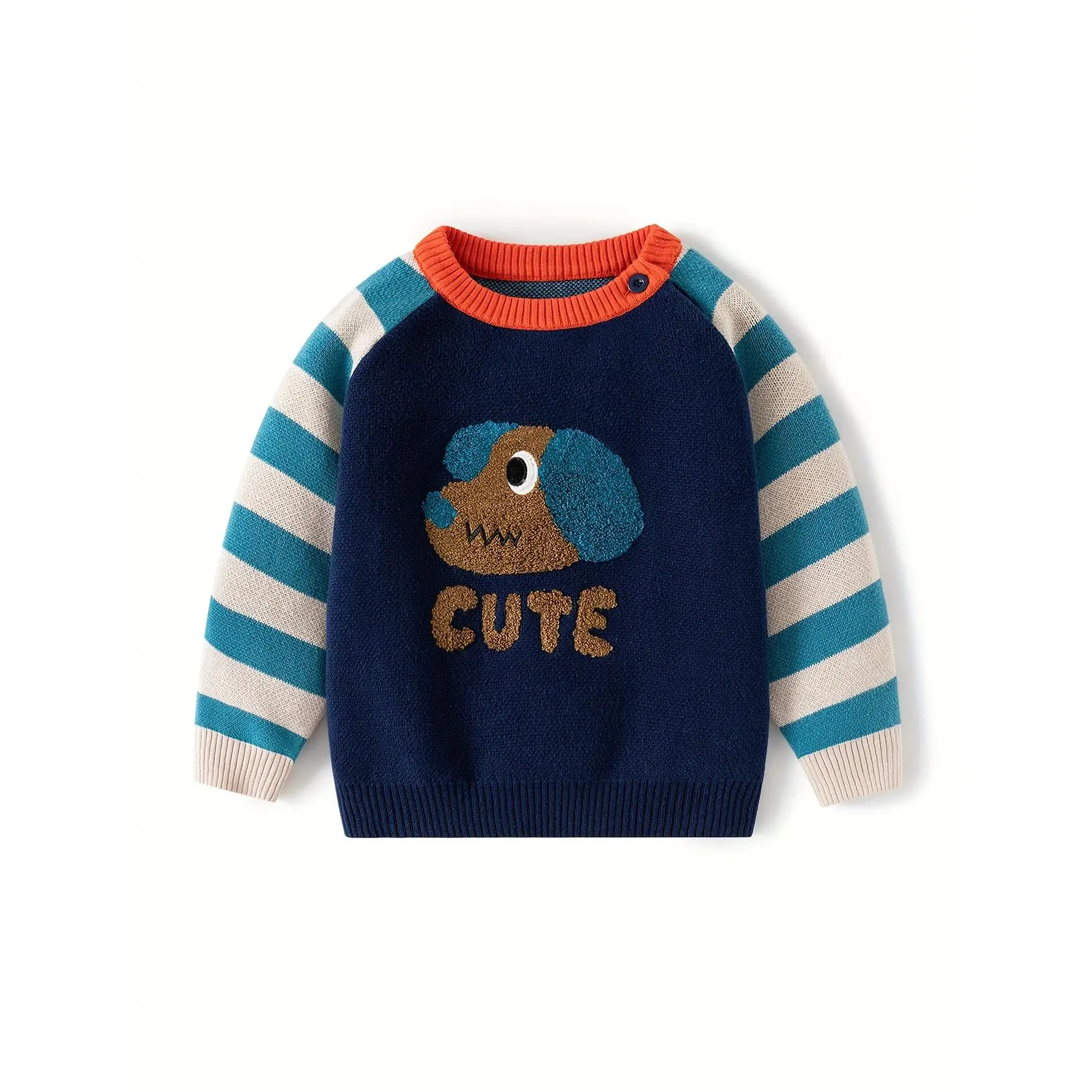Cute Dog Knitted Soft Children's Autumn Winter Sweater Pure Cotton Boys' Sweater Cartoon Striped Toddler Pullover Sweater