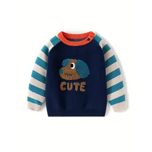 Cute Dog Knitted Soft Children's Autumn Winter Sweater Pure Cotton Boys' Sweater Cartoon Striped Toddler Pullover Sweater