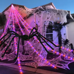 250 LED Halloween Spider Web Lights - Giant 16.4Ft Lighted Web with 8 Modes halloween decor outdoor Timer & Waterproof for Outdoor Indoor Haunted House Decor (Purple & Orange)