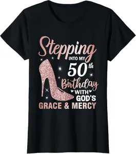 100% Cotton Stepping Into My 50th Birthday Shirt Women 50 Year Old Bday T-Shirt