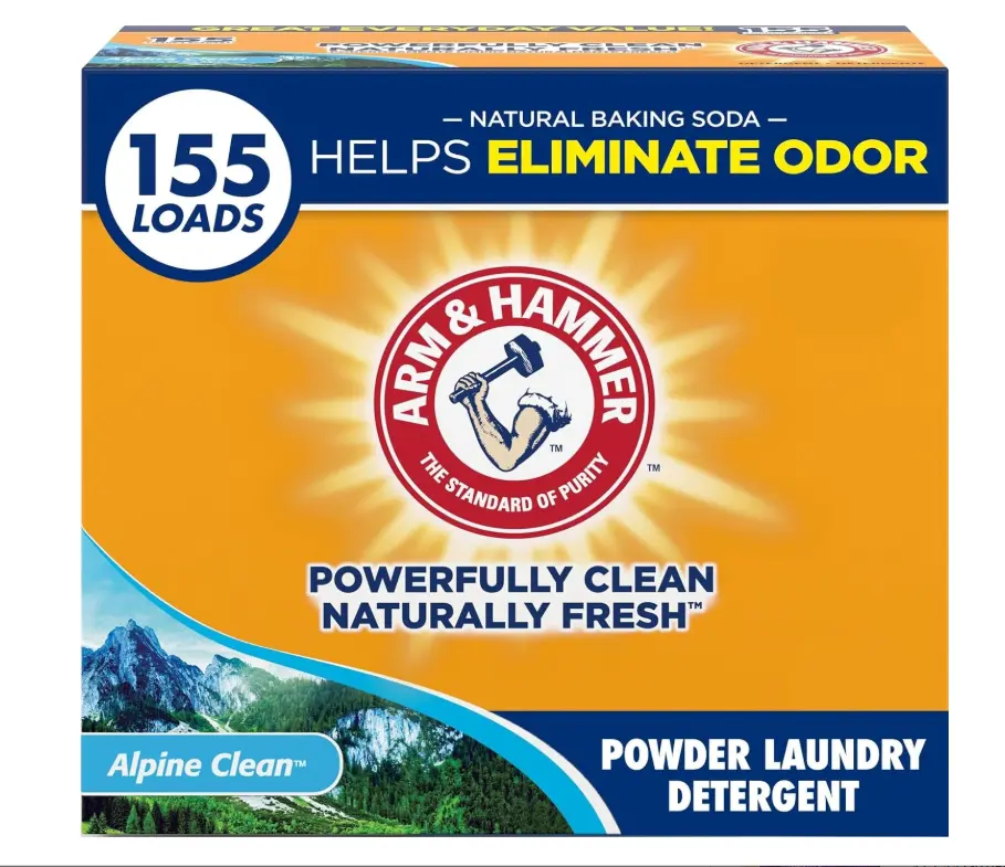 ARM & HAMMER Powder Laundry Detergent, Alpine Clean, 9.56 lb, 155 Loads | Odor Eliminator with Baking Soda, Tough on Stains, Fresh Scent