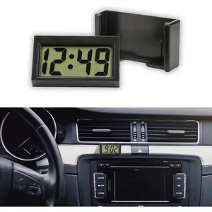 Small Electronic Dashboard Car Time Clock Self-Adhesive Mini Car Electronic Clock, Simple Car Accessories LCD Screen Home Digital Display Clock with Stand for Car, Office (Black)