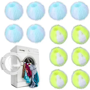 12pcs Pet Hair Remover for Laundry, Reusable Lint Remover Balls Practical Machine Cat Dog Hair Cleaner for Clothes, Bedding (Yellow, Blue)