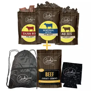 Joey's Savory Big Bundle - Cajun Boil Beef, Montreal Steak Seasoned Beef, Au Jus Beef + Beef Jerky Sampler, Drawstring Backpack & Koozie- All-Natural, No Added Preservatives - 12.5 oz