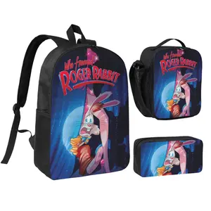 Ultra Light Who framed roger rabbit School Daypack 3pcs Stylish Spanish Players Backpack Set with Insulated Lunch Bag & Pencil Pouch Hot Trend Roger rabbit Backpack   Back to School Gifts