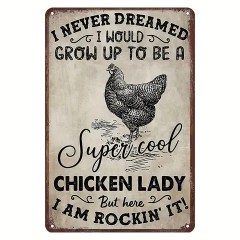 Vintage Metal Decorative Plaque Sign - Retro Funny Chicken Print Wall Art, Sturdy Metal Texture, Farmhouse Ornament, Rustic Home Decor Gift, Ideal for Cozy Indoor or Barn Spaces