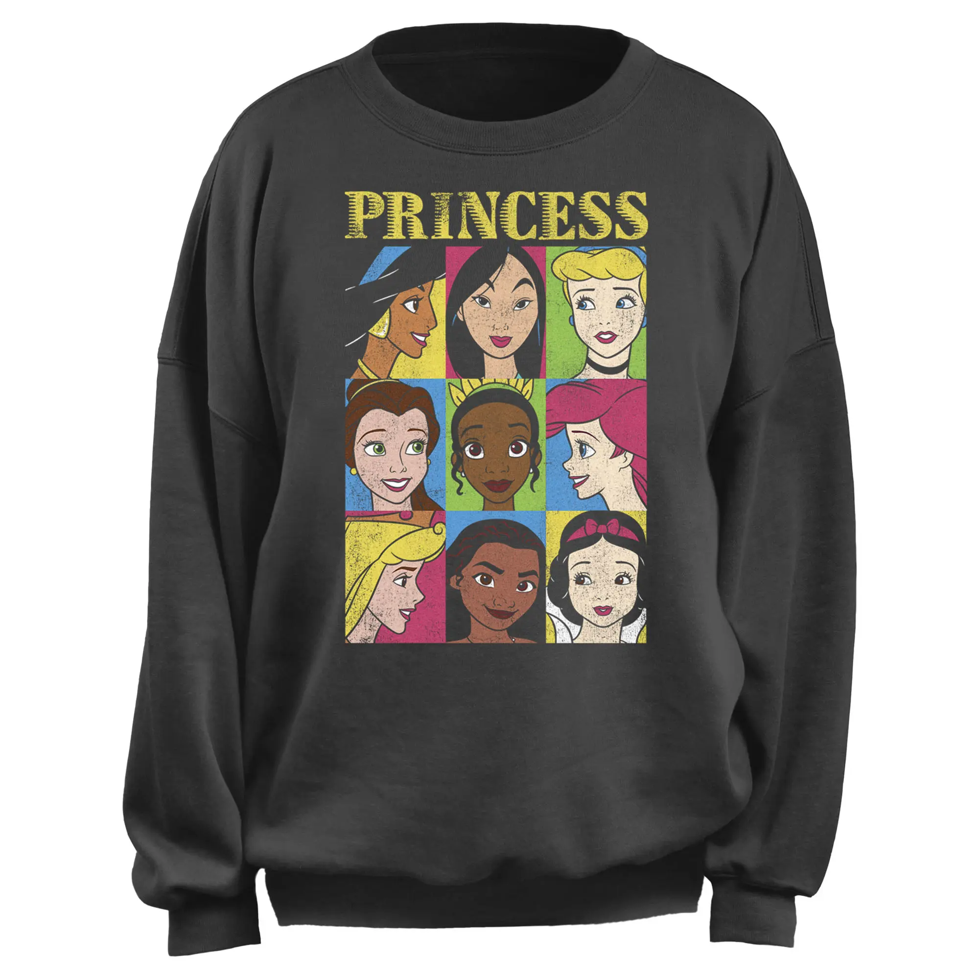 Junior's Disney Distressed Grid Close-Up Poster Sweatshirt