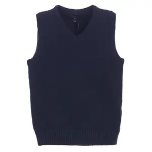 V-Neck 100% Cotton Knitted Pullover Sweater Vest- Navy