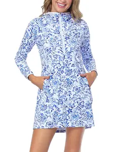 HDE Beach Coverups for Women UPF 50 Long Sleeve Swim Cover Up Dress with Hood Quick Dry Sun Protection Tunic with Pockets Swimdress Bathing Suits