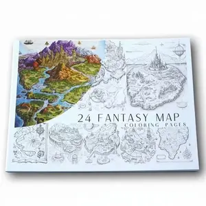 Fantasy Map Coloring Book, Line Art, Detailed World Maps, Independent Pages, Perfect for Coloring Creations, 24 Sheets