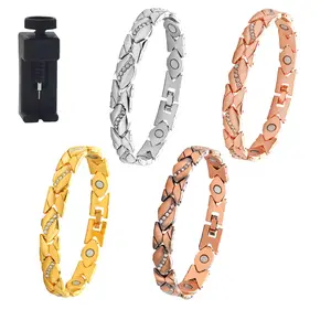 Name Vintage Red Brass Wire Adjustable Chain Diamond Magnetic Bracelet in Silver Gold Rose Gold Leaf-shaped Design