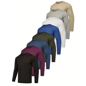 Men's 8-Piece Long Sleeve Compression Shirts, Quick-Dry Breathable Elastic Fit, Casual Spring & Fall Workout Innerwear, Athletic Compression Shirts