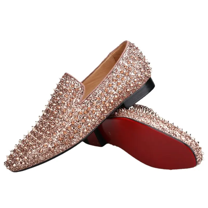 OneDrop Handmade Men Rose Gold Glitter Spikes Slip-On Red Bottom Party  Wedding Prom Loafers - TikTok Shop