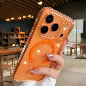 【 iPhone17 case 】Orange ice crystal magnetic Phone case iphone17 Pro Max 16 for iPhone case PC Hard Shell shockproof