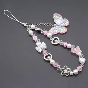 2026 Trendy Dopamine Butterfly Phone Chain, Cute Sweet Short Wrist Lanyard, Portable Anti-lost Strap Fashion Ornament for Women Daily Outdoor Sports