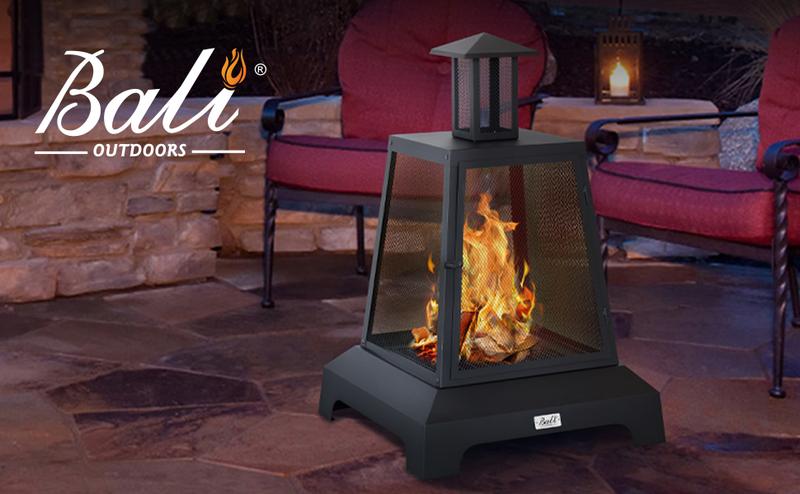 BALI OUTDOORS 27.5" Square Chimenea Wood Burning Fireplace – Iron Fire Pit with Fire Poker, Mesh Spark Screen & Charcoal Grid for Garden and Backyard BALI OUTDOORS 27.5" Square Chimenea Wood Burning Fireplace – Iron Fire Pit with Fire Poker, Mesh Spark Screen & Charcoal Grid for Garden and Backyard