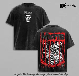 Misfits Death Comes Ripping Vintage Horror Punk Shirt, Misfits Skull Graphic Washed Oversized Band Tee, Gothic Rock Streetwear T-Shirt