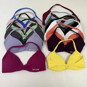 DFYNE Impact Yoga Sports Bra Strappy Backless Yoga Gym Bra Removable Cups Women Workout Clothing Gym Top Halter Sport Bras