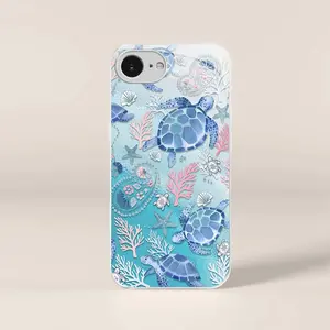 Coastal aesthetic vibes! Cute watercolor sea turtle case for iPhone 16e, ocean scenery and seashell cover for girls, TikTok viral — 975