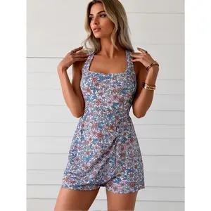 Floral Print Halter Romper Dress - Backless Tie Mini Dress#Floral Romper#Halter Dress#BacklessMiniDres