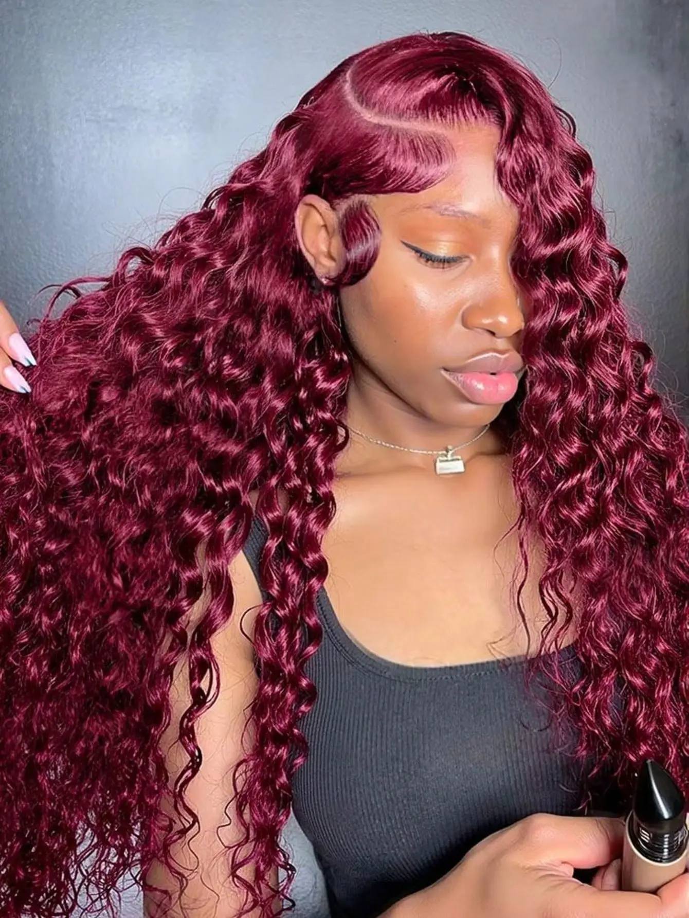 30 Inch 99j Burgundy Lace Front Wigs Human Hair Pre Plucked 13x4 13x6 HD Lace Frontal Wigs Human Hair Loose Deep Wave Wig for Black Women Glueless Wine Red Colored Wigs with Baby Hair 180 Density