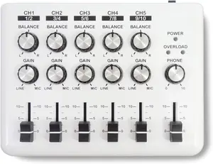 LOOP MIXER - Portable Audio Mixer with 5  stereo inputs, 3 Outputs via 3.5mm jack. Including a Mono to Stereo DM2S Adapter.