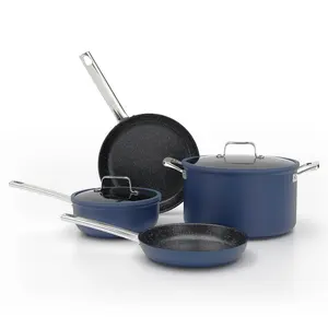 KITCHEN ACADEMY Plasma Titanium Coated Non-Stick Pan Set - 6 Piece Nonstick Kitchen Cookware Set, Pots And Pans Set, Blue Modern