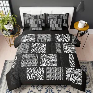 Leopard Print Bed Set,in a Bag 7 Pieces,Cheetah Zebra Skin Comforter Set,Wildlife Animals Bedding Set with 1 Comforter,2 Sheets,2 Pillowcases & 2 Throw Pillow Covers,Modern Simple Style