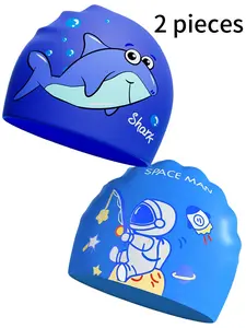 2-Pack Silicone Swim Caps for Kids 5-12, Waterproof Kids Swimming Hats for Boys Girls, Soft High Elastic Non-Slip Comfort Fit, Extra Large Size for Long Hair, Durable Swim Caps for Pool Beach Water Sports, Toddler Youth Swim Gear