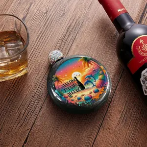 Lightweight 5oz Round Hip Flask with One-Sided Printing - Glitter Coated Stainless Steel - Drinkware