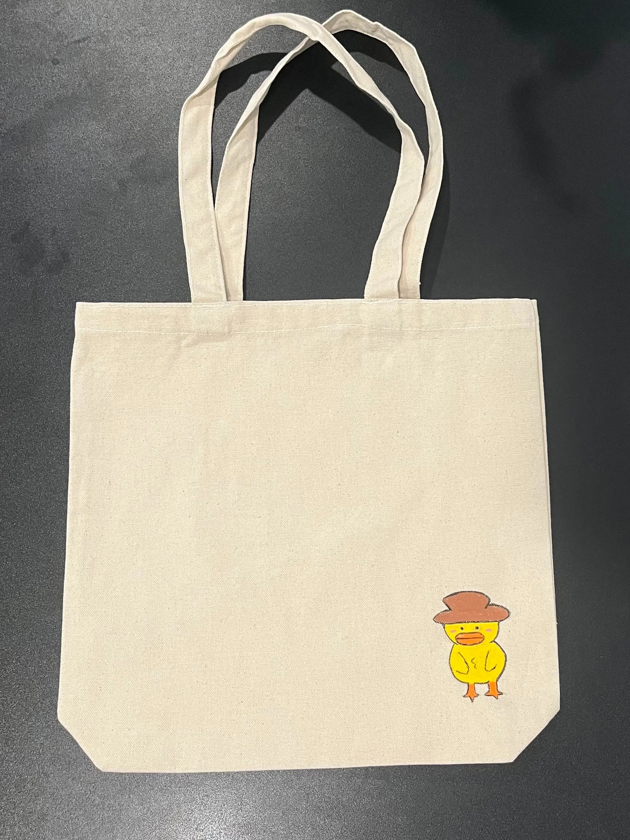 Hand Painted Ducky Totebag with Adorable Duck Design and Long Handles