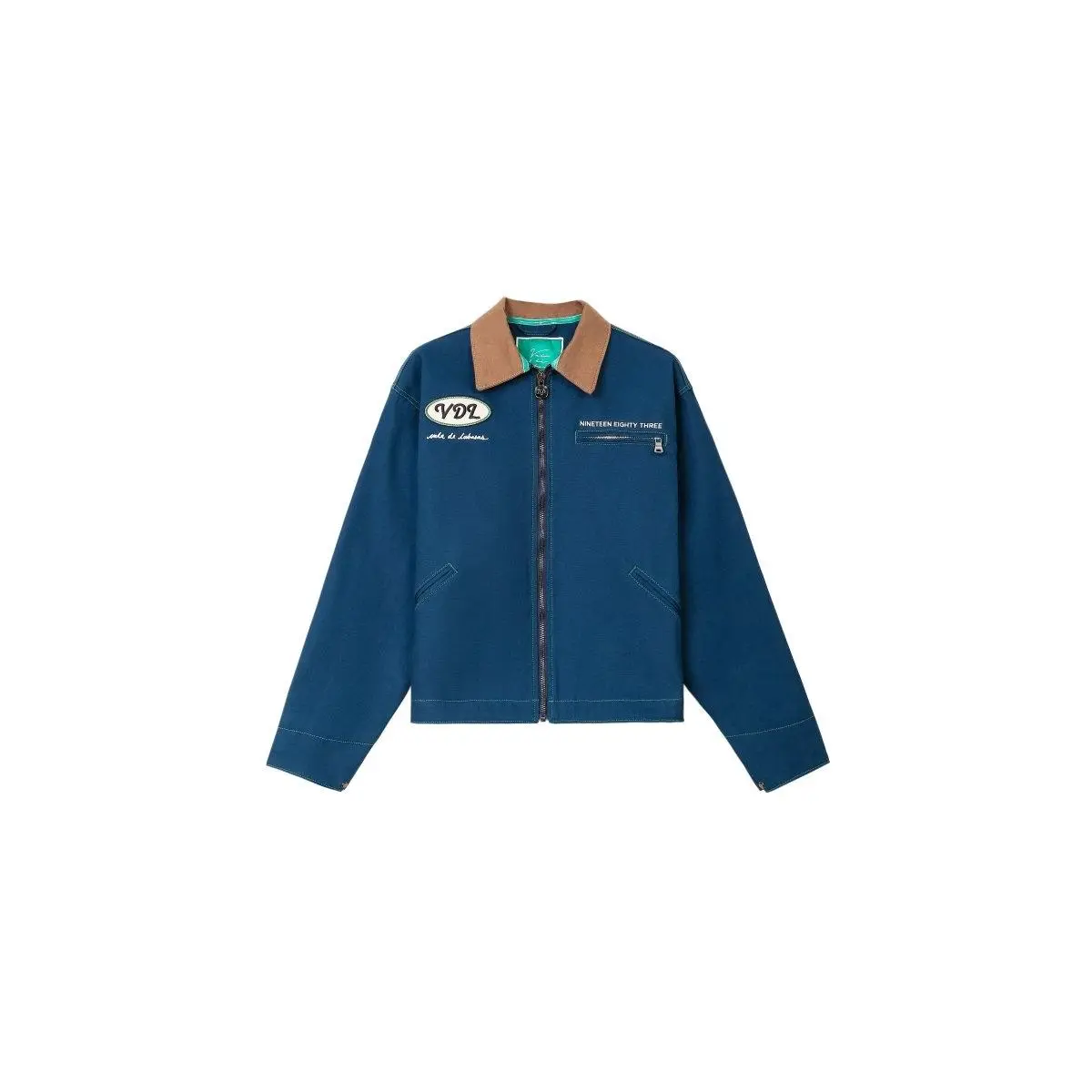 Men's Embroidered Canvas Jacket - Breathable Classic Streetwear Coat with Soft Cotton Lining & Pockets, Menswear, Coats, Casual, Textured Woven Fabric, Year-Round, Logo Embroidery, Clean Lines