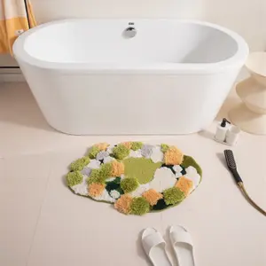 Ultra Soft Plush Fabric Bathroom Rug, Moss Flower Pattern, Strong Water Absorption, Suitable for Shower Stalls, Bathtubs, Floors
