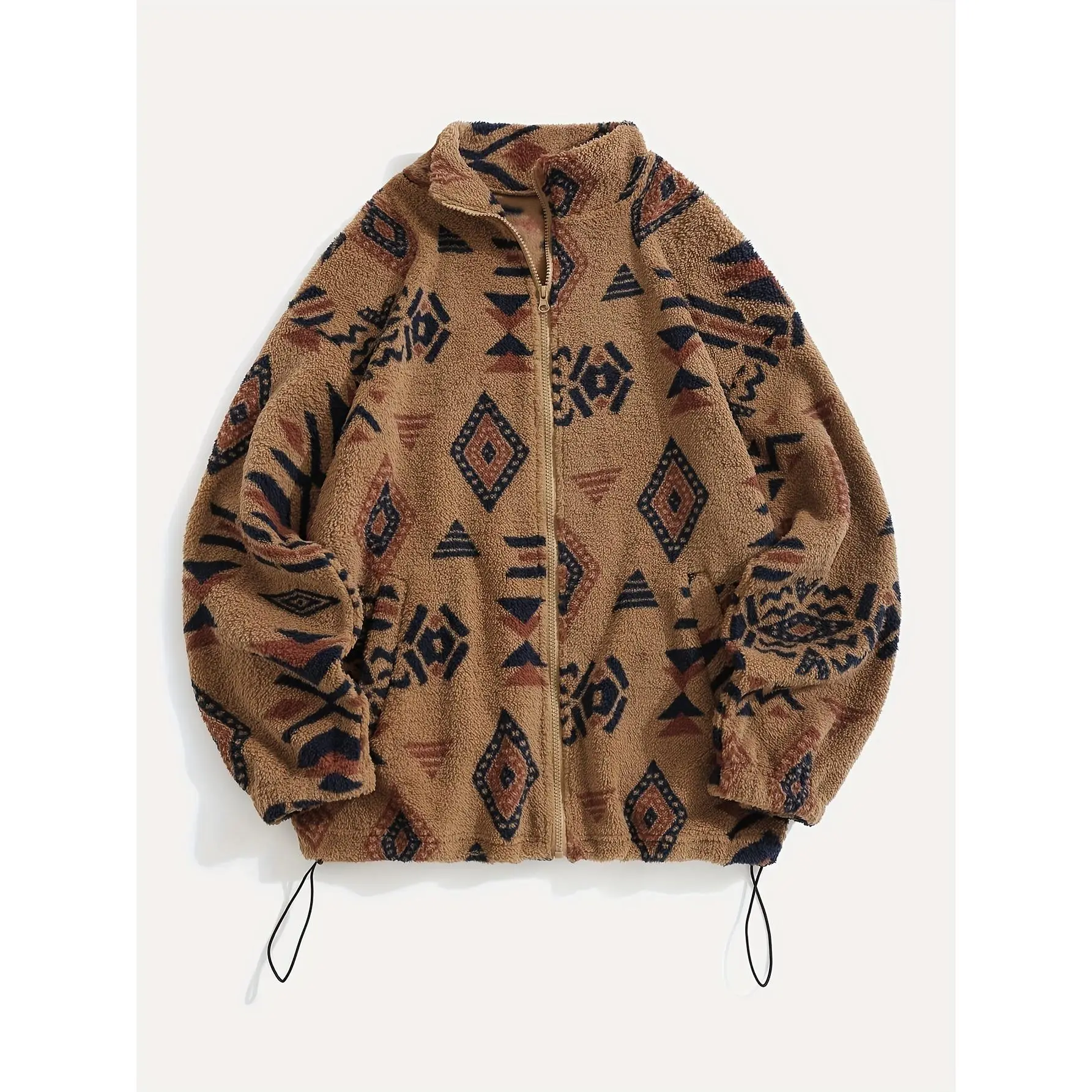 Women's Aztec Ethnic Print Microfleece Plush Zip-Up Jacket