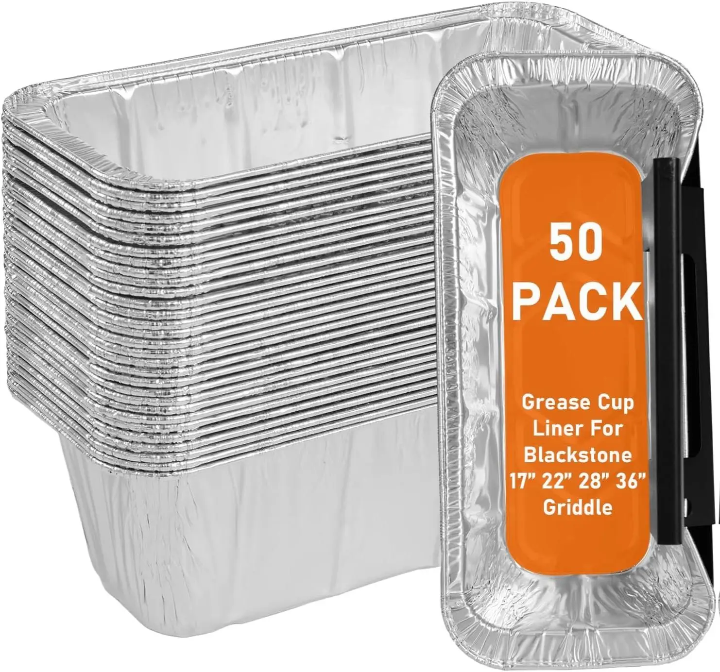 50-Pack Blackstone Griddle Accessories 5017 Grease Cup Liners, Aluminum Foil Drip Pan Grease Catcher Cup Liner for Blackstone 17, 22, 28, 36 Inch Griddle, Disposable Grill Grease Tray Cookware Oven Set Stackable