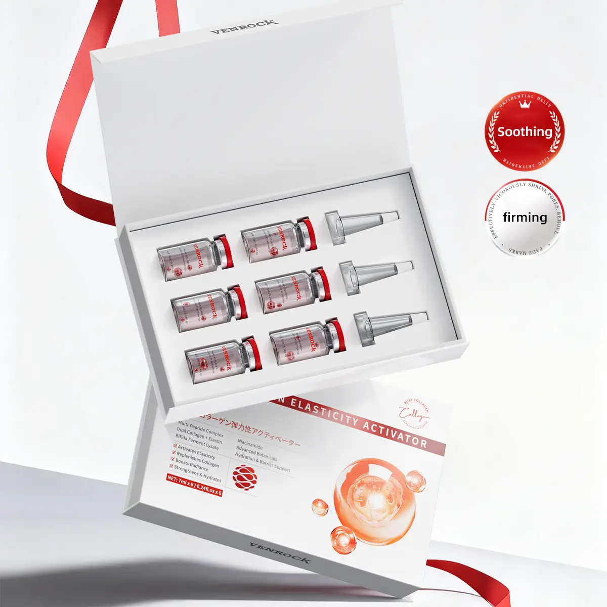 Collagen Elasticity Activator Ampoule, Hydrolyzed Collagen & Elastin Firming Serum, Anti-Aging Smoothing Soothing Facial Vials Set