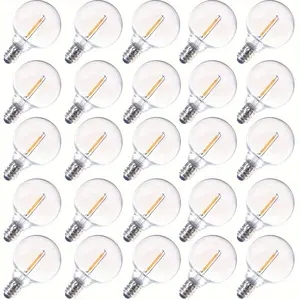 25+2pcs G40 LED Replacement Bulb, E12 Screw Base Shatterproof Ball Bulbs for String Lights, 0.6 Watts Equivalent to 5 Watt Incandescent Lights, Warm White, Long-Lasting Energy Saving, Outdoor Lighting | Glossy Surface Bulbs | Shatterproof Design