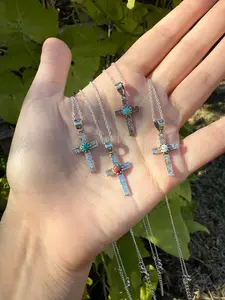 Cross Turquoise and Stone Accent Sterling Silver Necklace