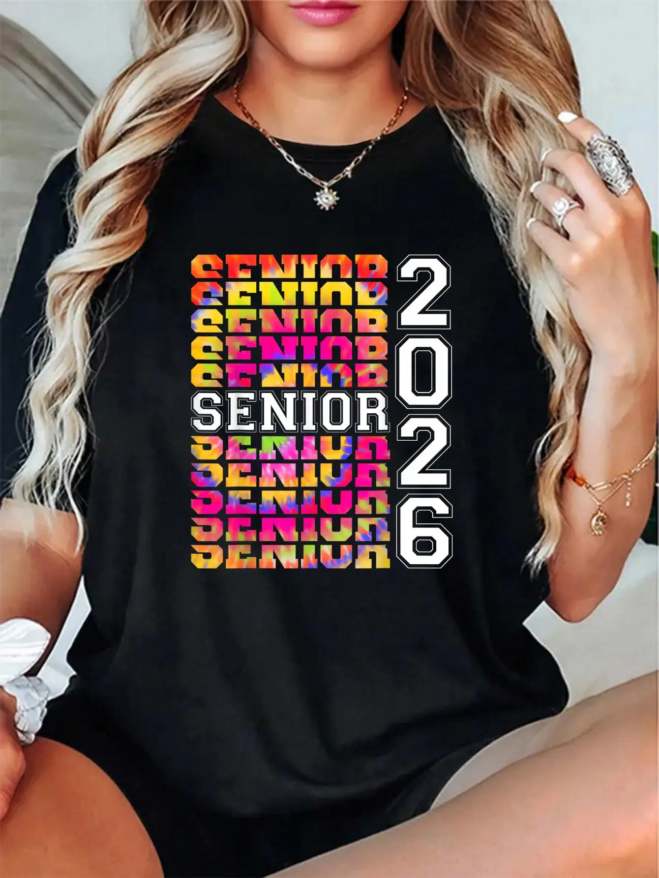 Women's Short-Sleeve Round Neck Class of 2026 Print T-Shirt - Unisex Senior 2026 Graduation Tee, Soft 100% Cotton Fabric, Breathable Relaxed Fit for Casual Everyday Fashion