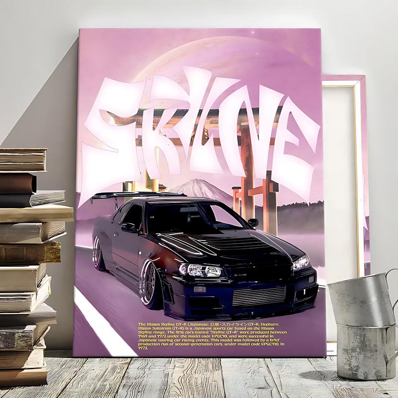 1 Count Wooden Framed Canvas, Trendy Retro Sports Car Poster, Modern Art, Fashion Poster, Living Room Bedroom Decoration, Hallway Office Mural, Kitchen, Home Poster, Ideal Gift, High Definition, Waterproof, Artwork