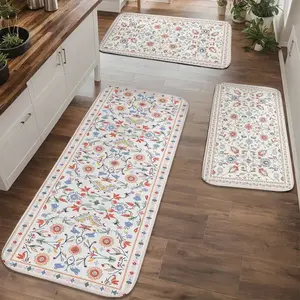 1pc/2pcs/3pcs, Spring-themed Colorful Floral Geometric Pattern 2D Flat Printing, Home Decor, Home Mat Set, Vintage Floral Rug, Washable Floral Rug, Suitable for Kitchens and Bathrooms, Soft and Thick Indoor Entrance Rug, Non-Slip and Easy-to-Clean Bottom