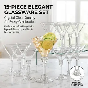 15-piece elegant martini glass set, crystal clear stemmed cocktail glasses with bases, perfect for cocktails, desserts and party use