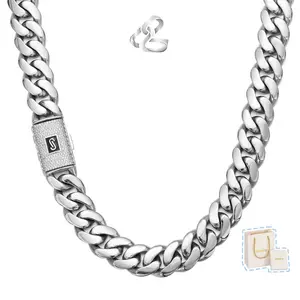 Silver Cuban Link Necklace Miami Style Unisex 316L Stainless Steel Hypoallergenic Tarnish Resistant Waterproof Durable Perfect Gift Choice jewelry men's rapper  chain